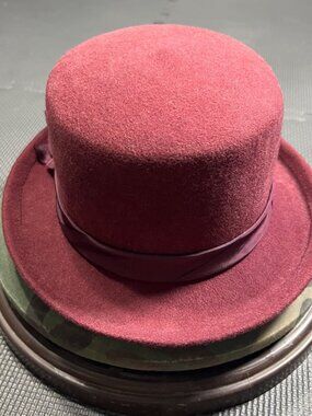 Betmar Burgundy Wool Felt Hat With Ribbon Bow Accent Made In USA